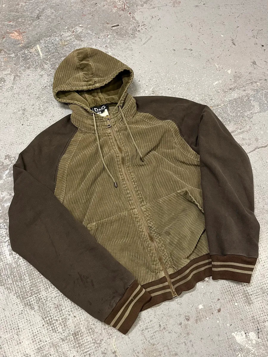 AW2004 Dolce & Gabbana Khaki Velvet Hooded Zip-up Sweater (M/L) PGdbvkE 4