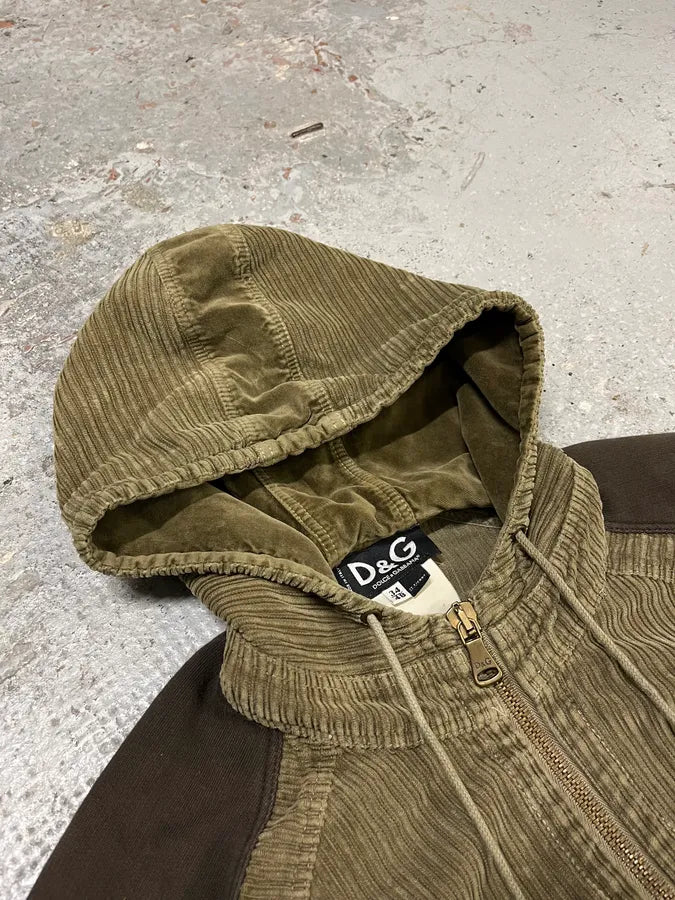 AW2004 Dolce & Gabbana Khaki Velvet Hooded Zip-up Sweater (M/L) PGdbvkE 5