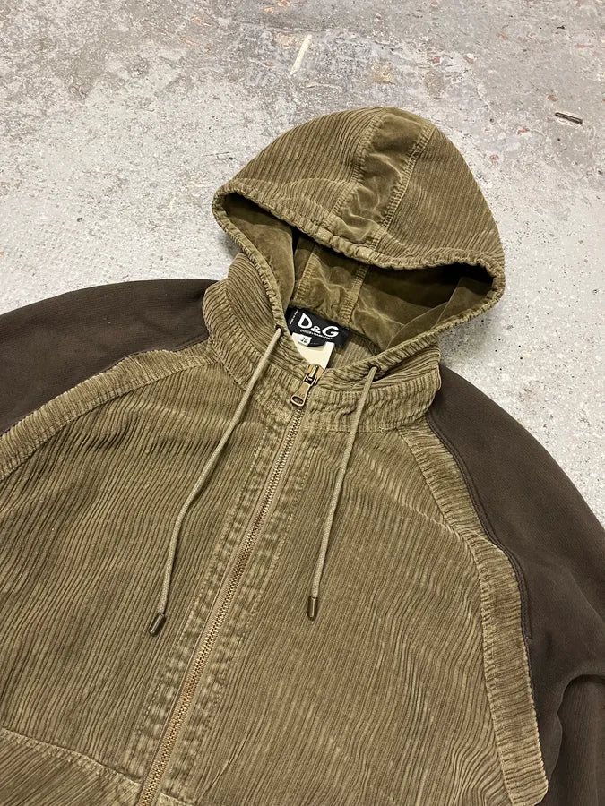 AW2004 Dolce & Gabbana Khaki Velvet Hooded Zip-up Sweater (M/L) PGdbvkE 8