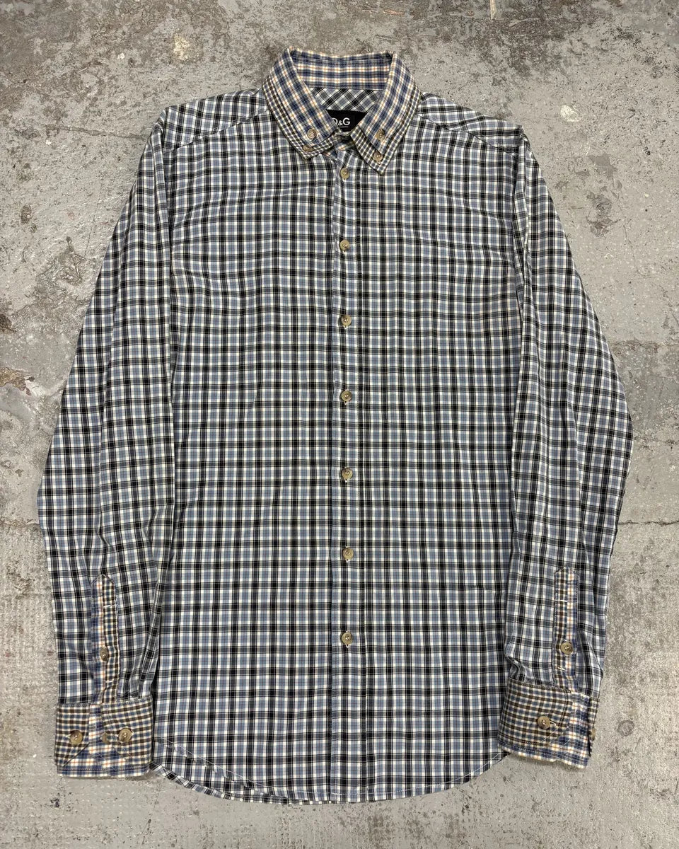 AW2004 Dolce & Gabbana Layered Collar Blue Western Checkered Shirt PalOXra 0