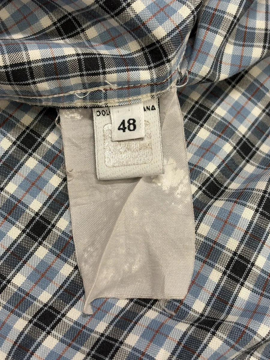 AW2004 Dolce & Gabbana Layered Collar Blue Western Checkered Shirt PalOXra 8