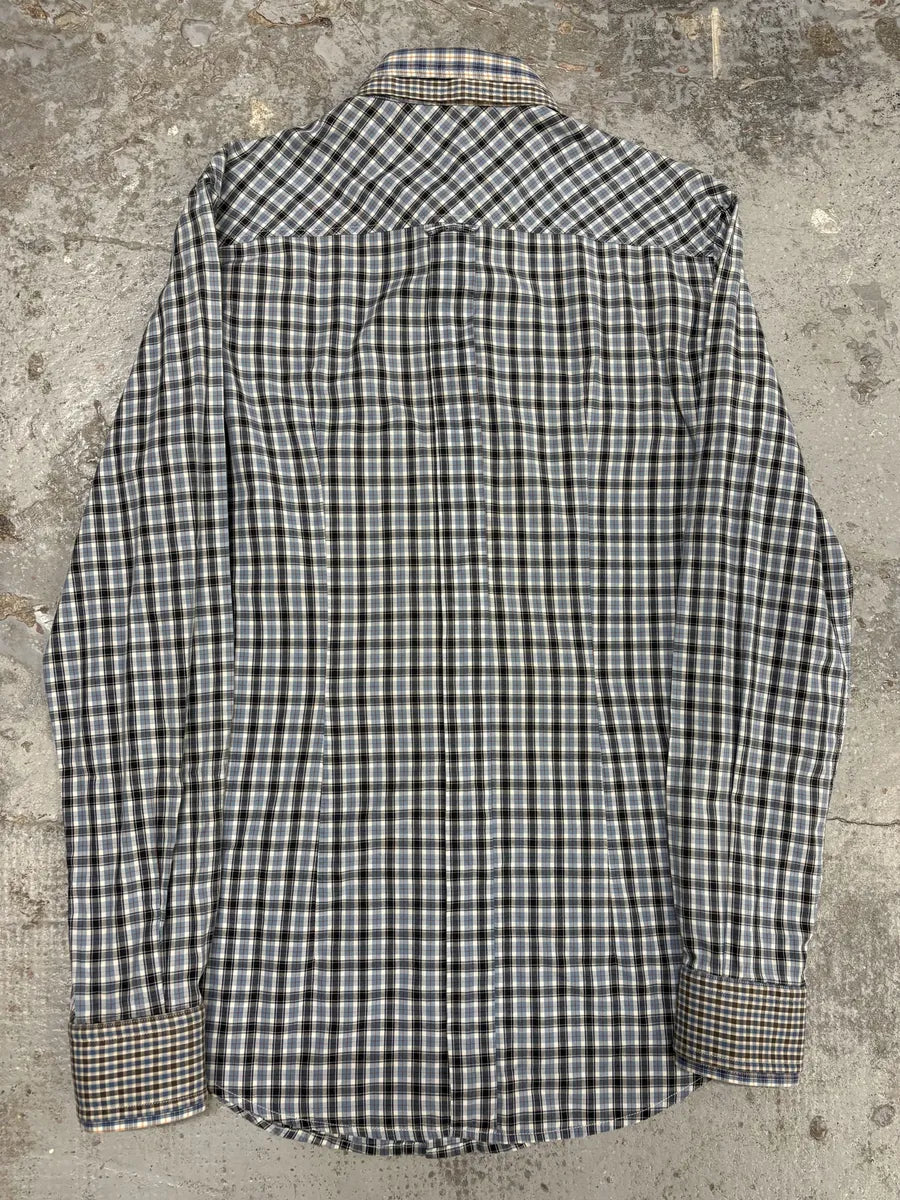 AW2004 Dolce & Gabbana Layered Collar Blue Western Checkered Shirt PalOXra 5