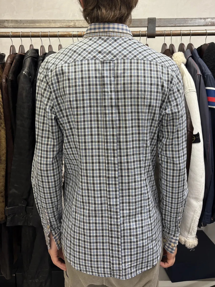 AW2004 Dolce & Gabbana Layered Collar Blue Western Checkered Shirt PalOXra 2