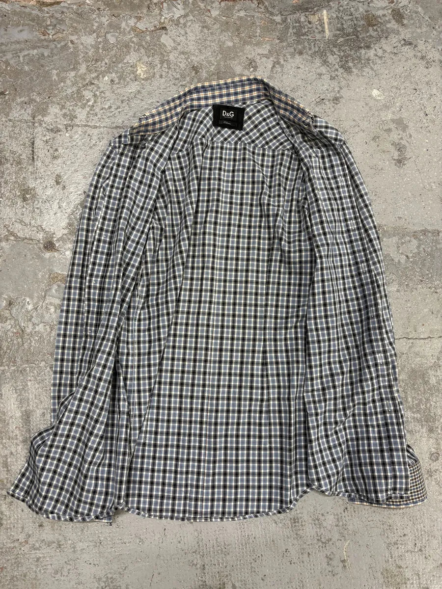 AW2004 Dolce & Gabbana Layered Collar Blue Western Checkered Shirt PalOXra 6