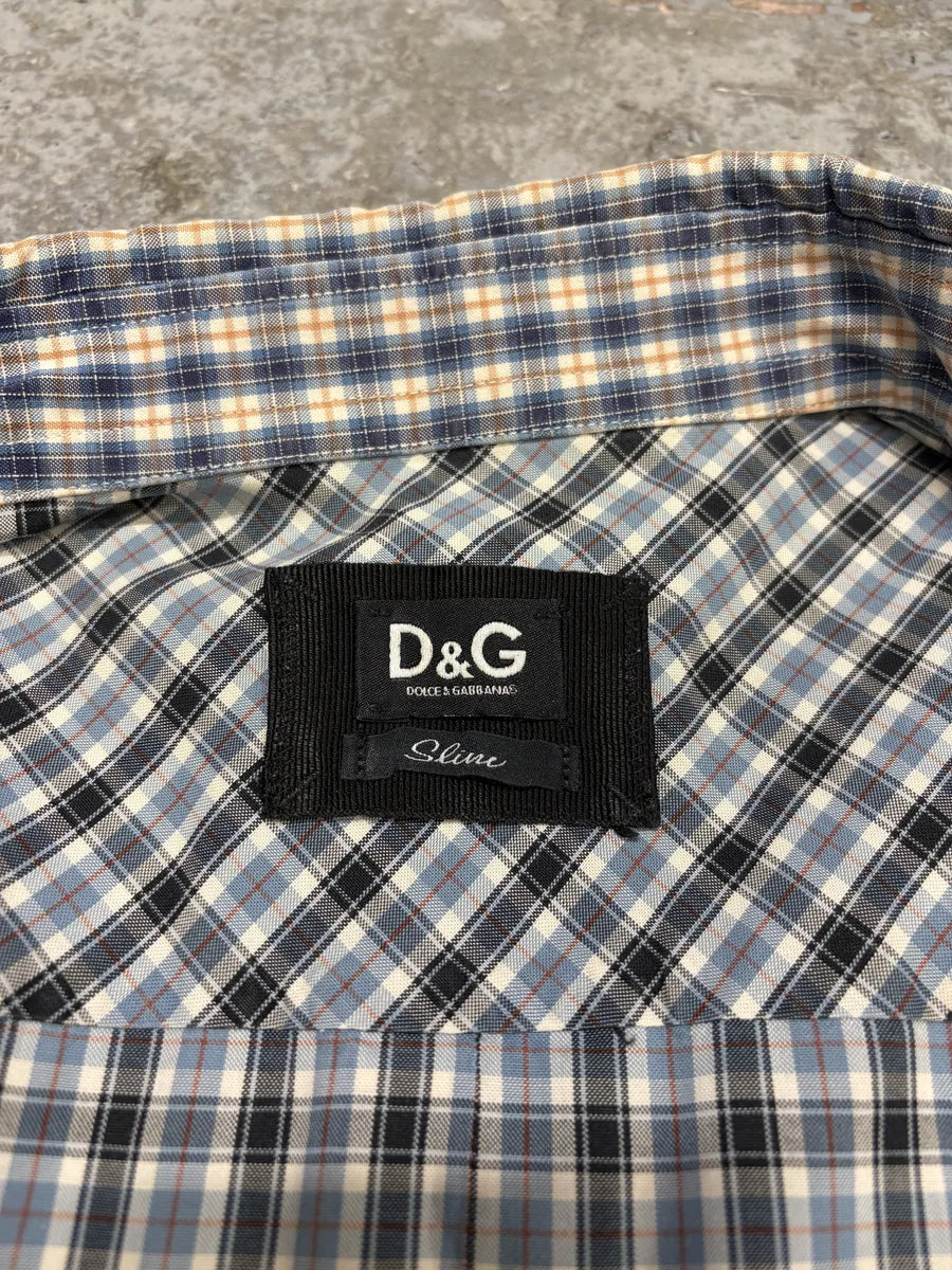 AW2004 Dolce & Gabbana Layered Collar Blue Western Checkered Shirt PalOXra 7