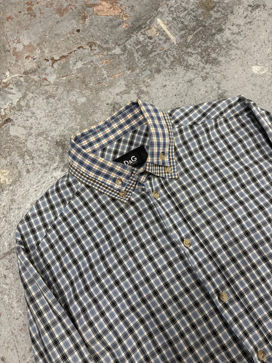 AW2004 Dolce & Gabbana Layered Collar Blue Western Checkered Shirt PalOXra 4