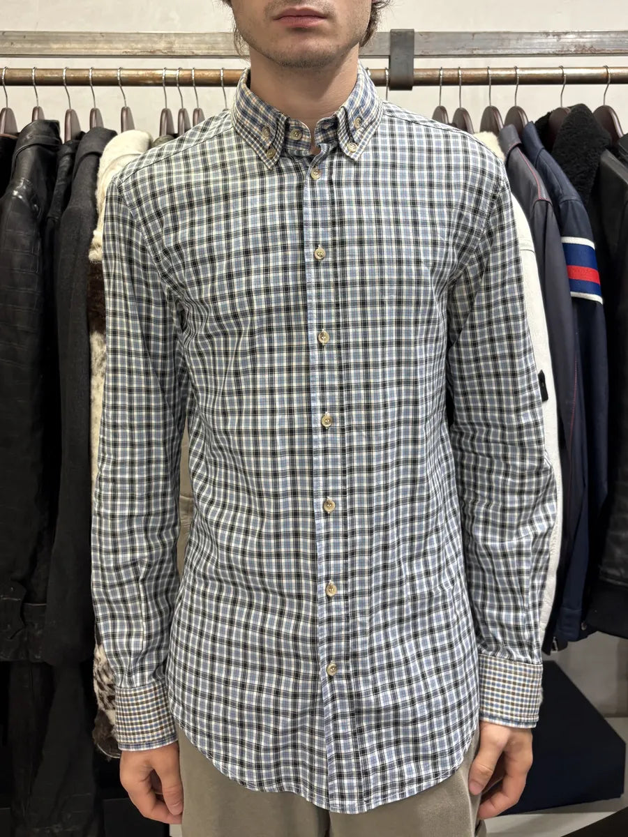 AW2004 Dolce & Gabbana Layered Collar Blue Western Checkered Shirt PalOXra 1