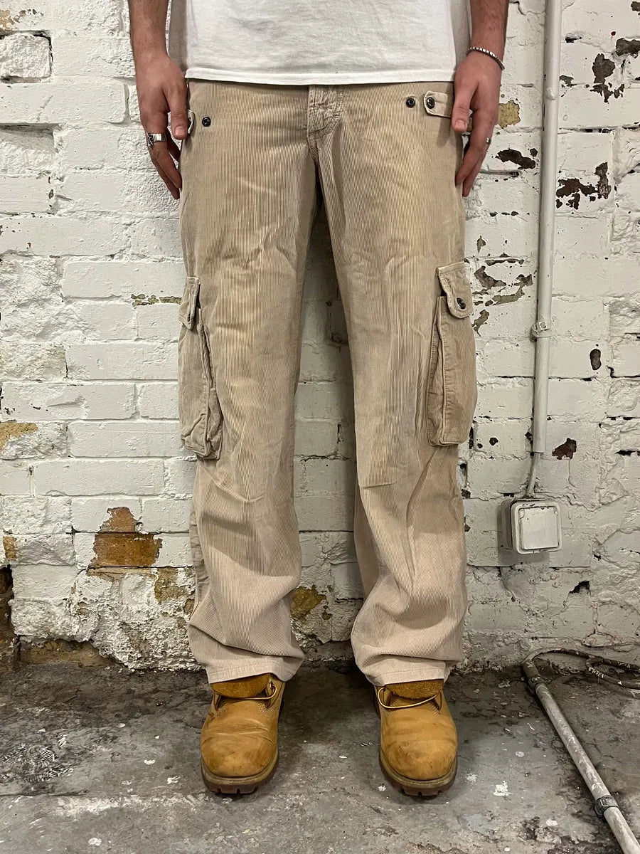 AW2004 Dolce & Gabbana Multi-Pocket Corduroy Beige Cargo Pants pXRAWBx 1