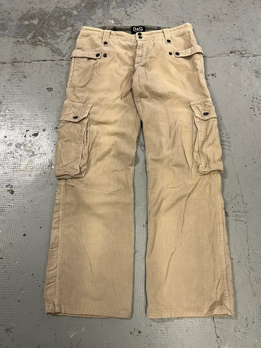 AW2004 Dolce & Gabbana Multi-Pocket Corduroy Beige Cargo Pants pXRAWBx 4