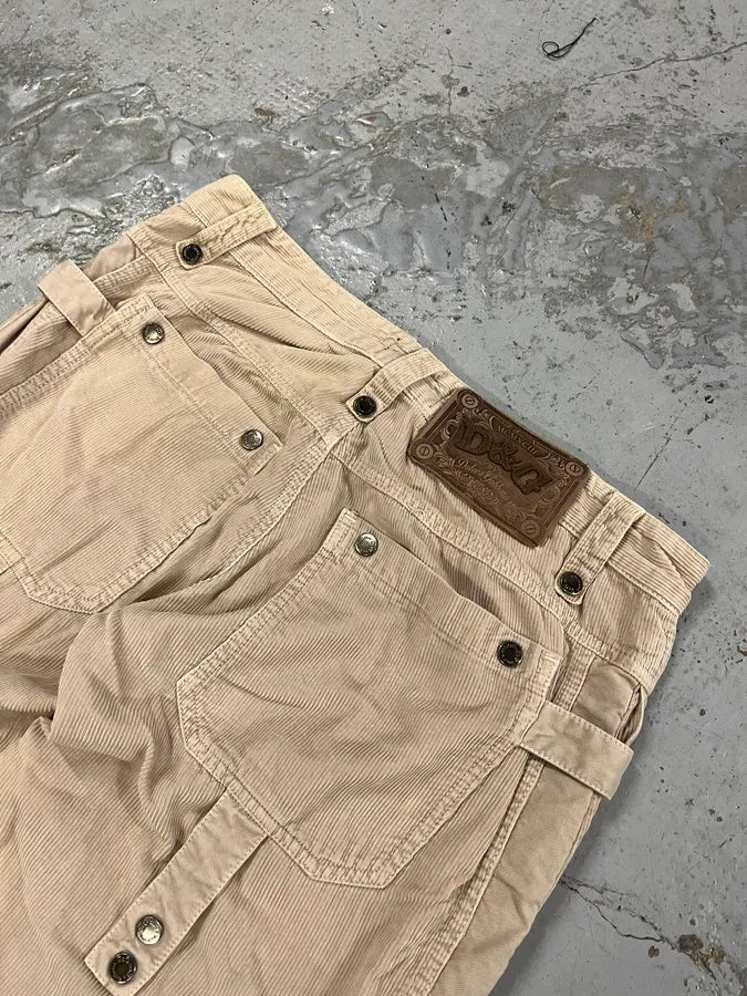 AW2004 Dolce & Gabbana Multi-Pocket Corduroy Beige Cargo Pants pXRAWBx 9
