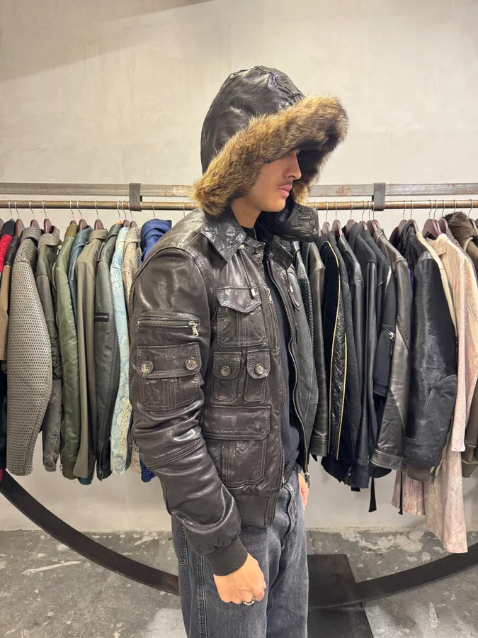 AW2004 Dolce & Gabbana Multi Pockets Brown Biker Leather Jacket Tqplbvm 2