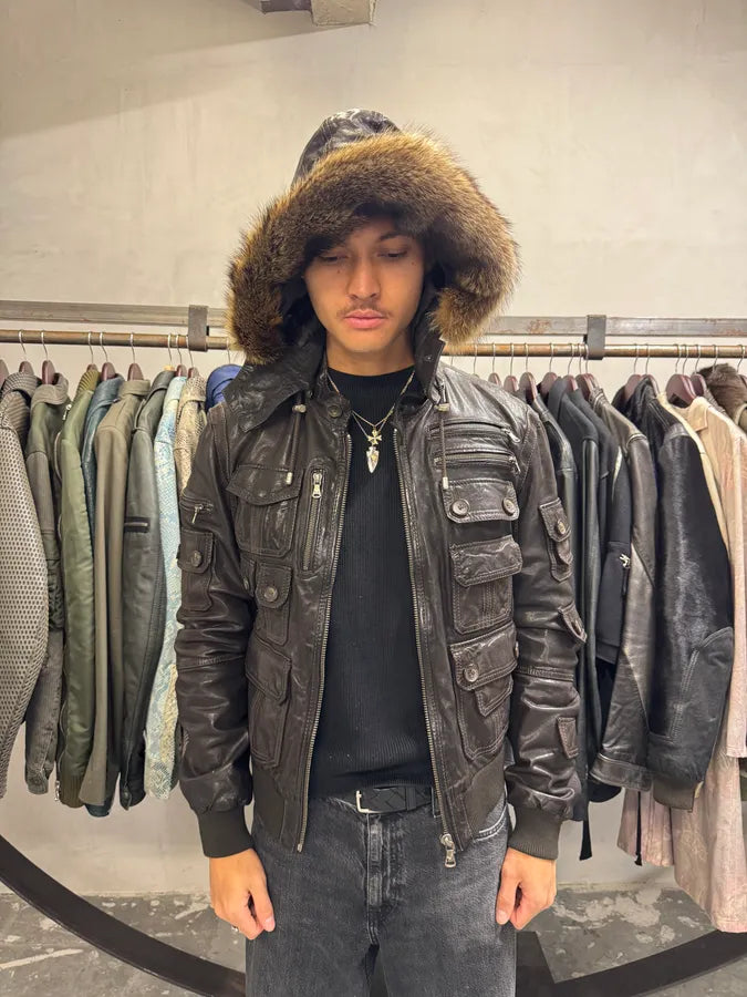 AW2004 Dolce & Gabbana Multi Pockets Brown Biker Leather Jacket Tqplbvm 4