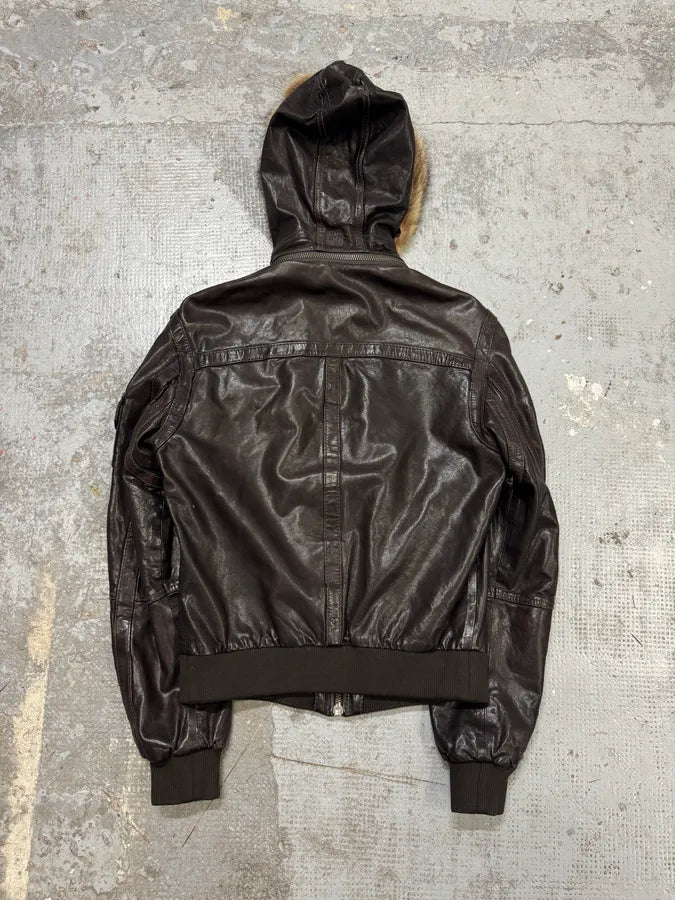 AW2004 Dolce & Gabbana Multi Pockets Brown Biker Leather Jacket Tqplbvm 6