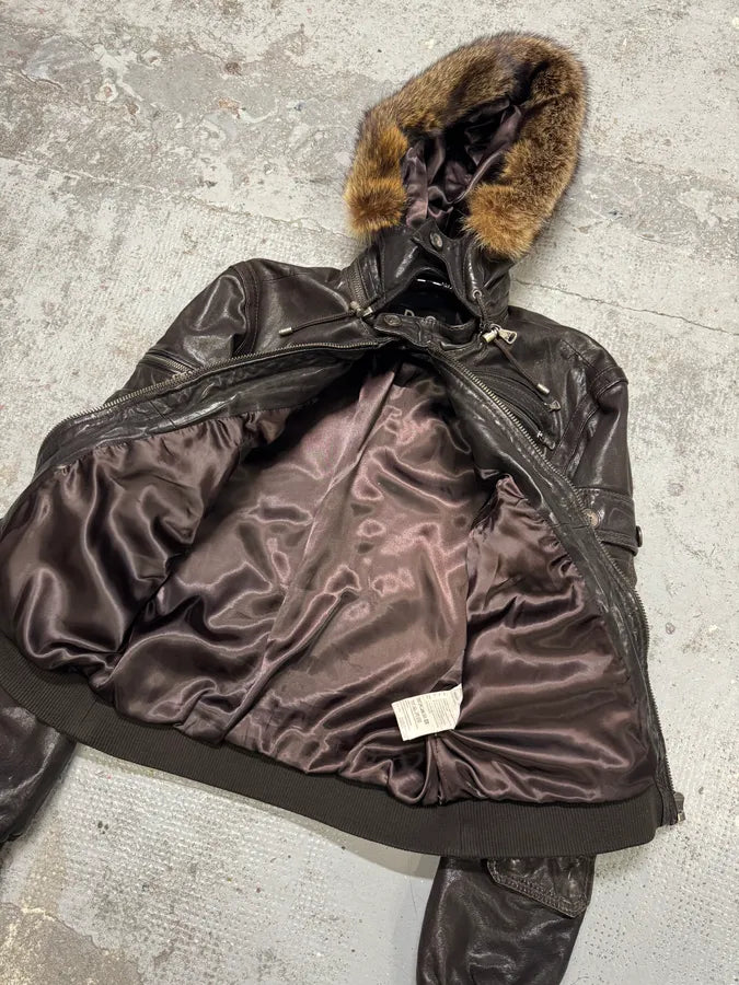 AW2004 Dolce & Gabbana Multi Pockets Brown Biker Leather Jacket Tqplbvm 8