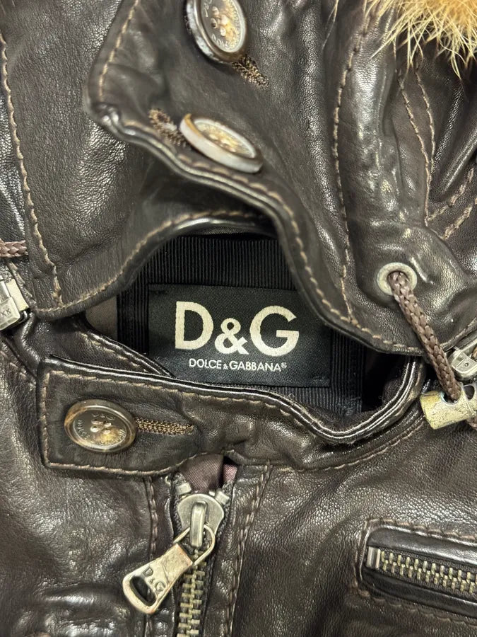 AW2004 Dolce & Gabbana Multi Pockets Brown Biker Leather Jacket Tqplbvm 9