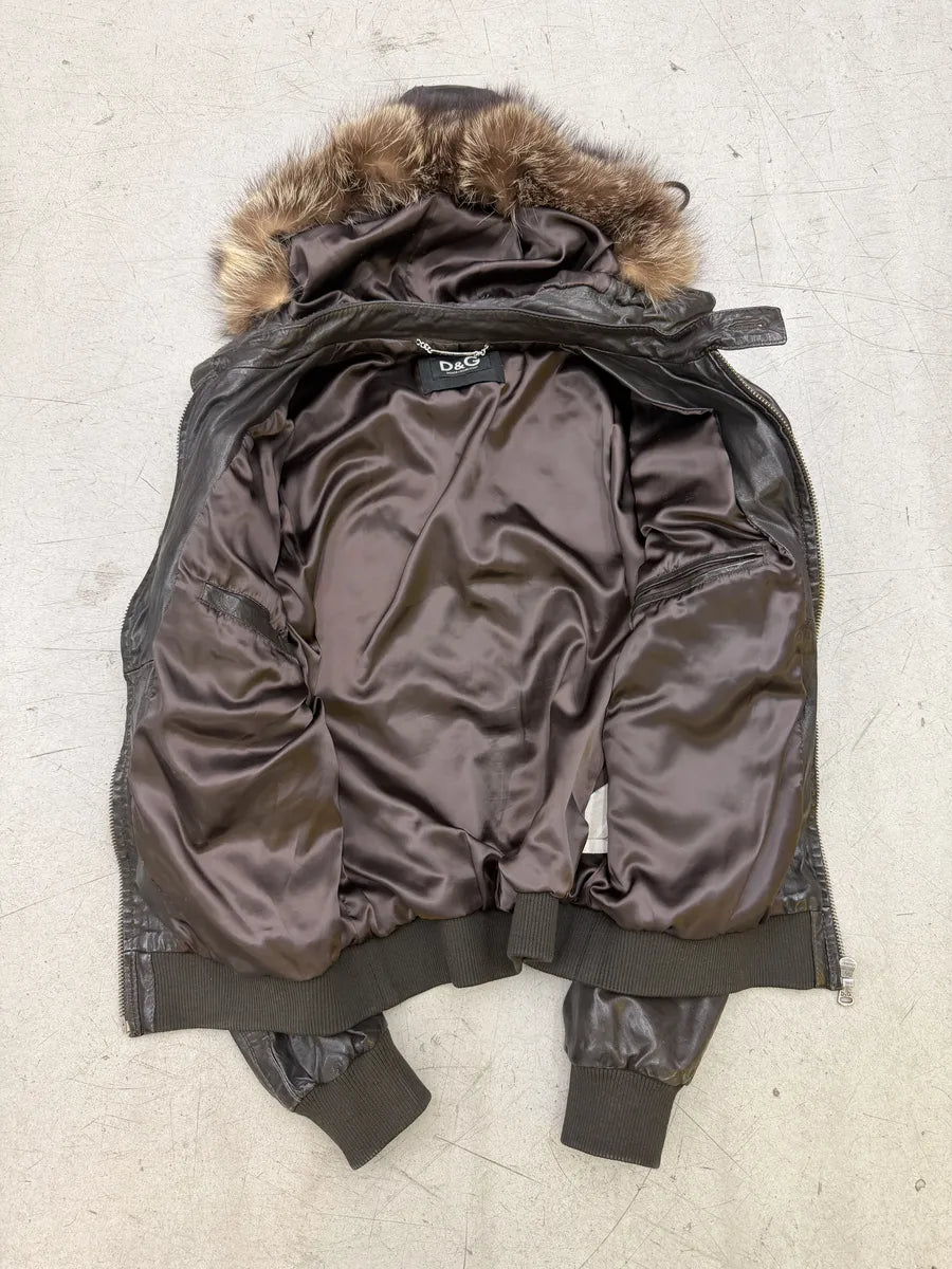 AW2004 Dolce & Gabbana Multi Pockets Brown Leather Hooded Fur Jacket mdweCSk 10