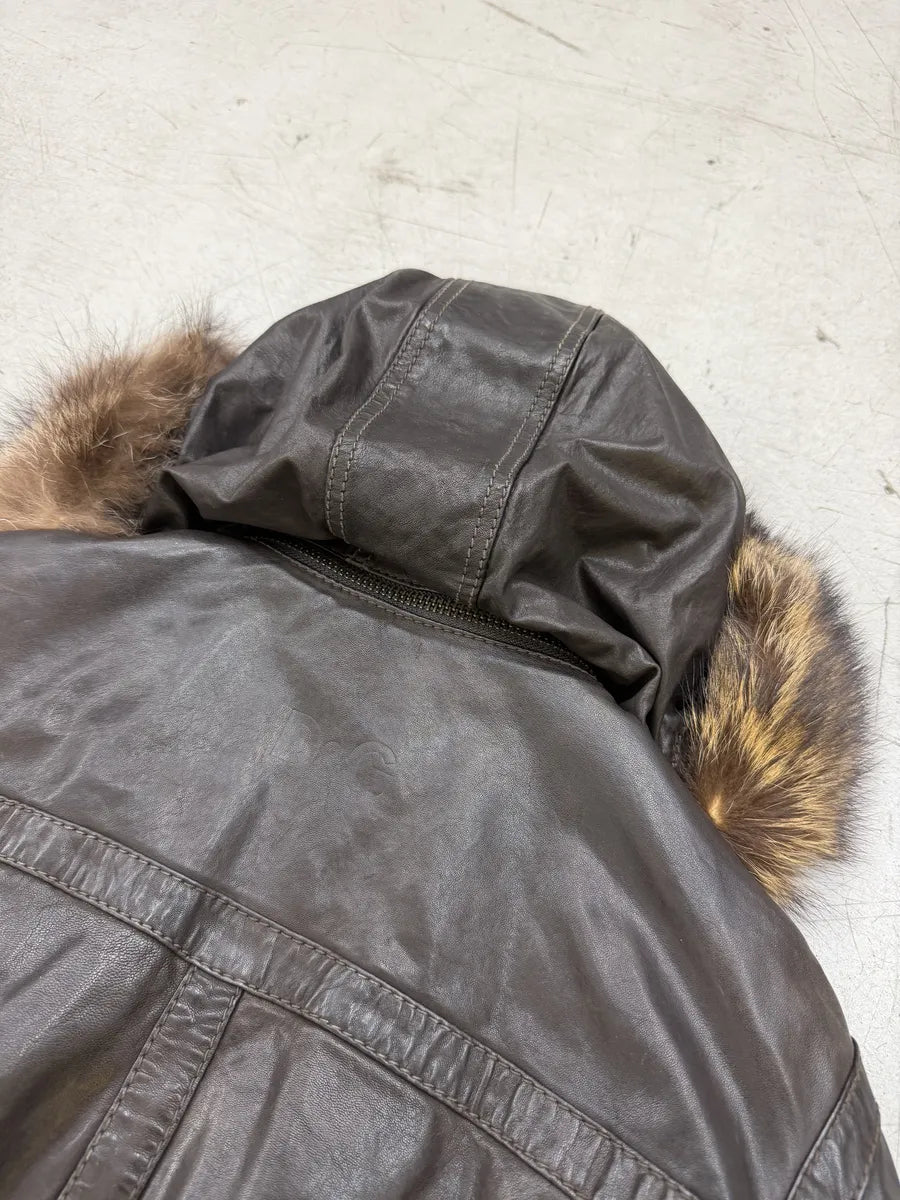 AW2004 Dolce & Gabbana Multi Pockets Brown Leather Hooded Fur Jacket mdweCSk 3