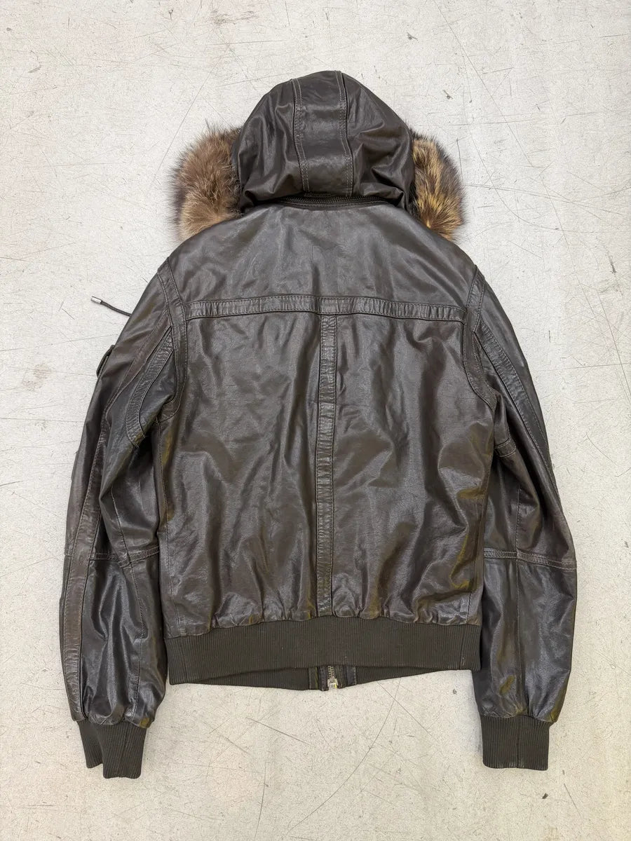 AW2004 Dolce & Gabbana Multi Pockets Brown Leather Hooded Fur Jacket mdweCSk 6