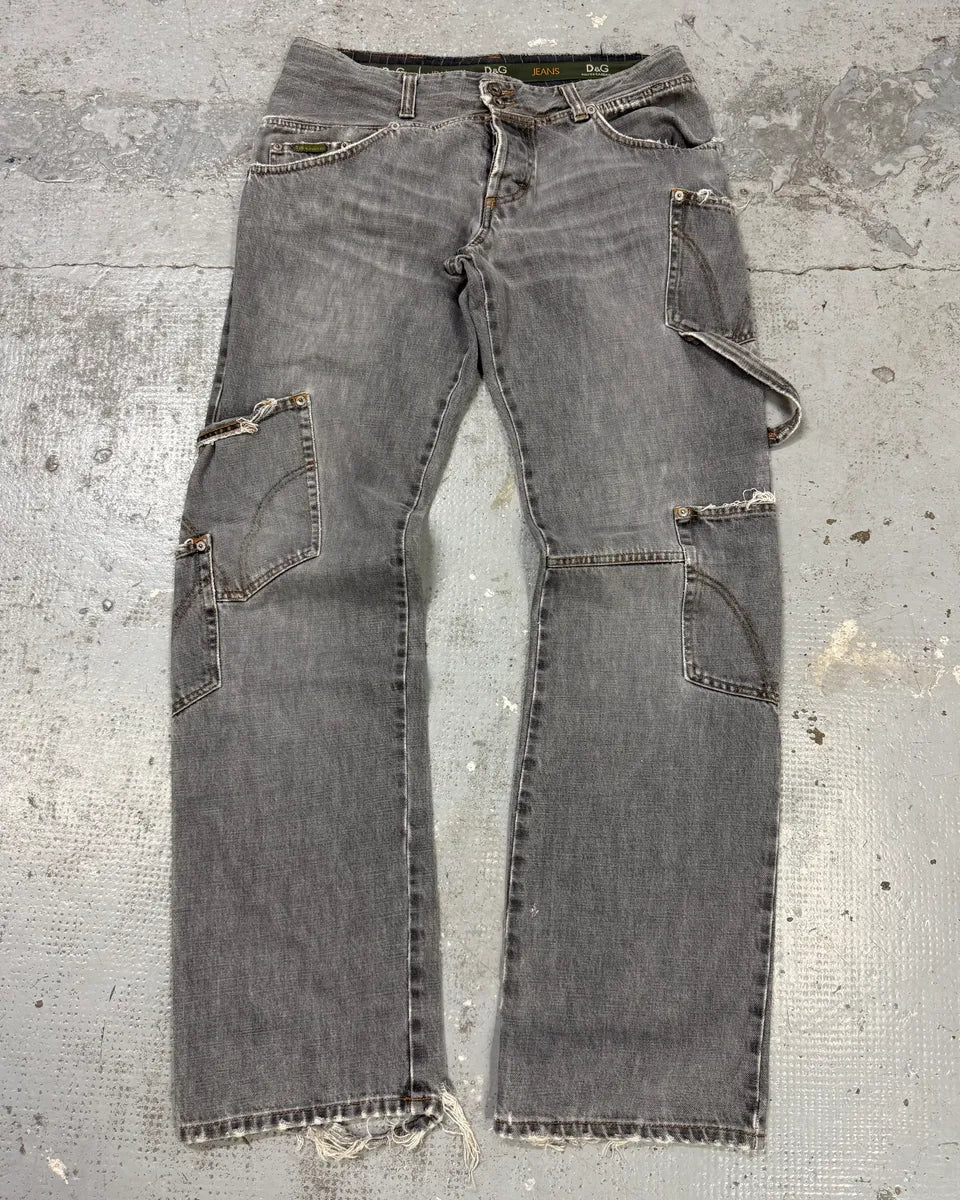 AW2004 Dolce & Gabbana Multi Pockets Cargo Grey Denim Jeans wugPKrL 0