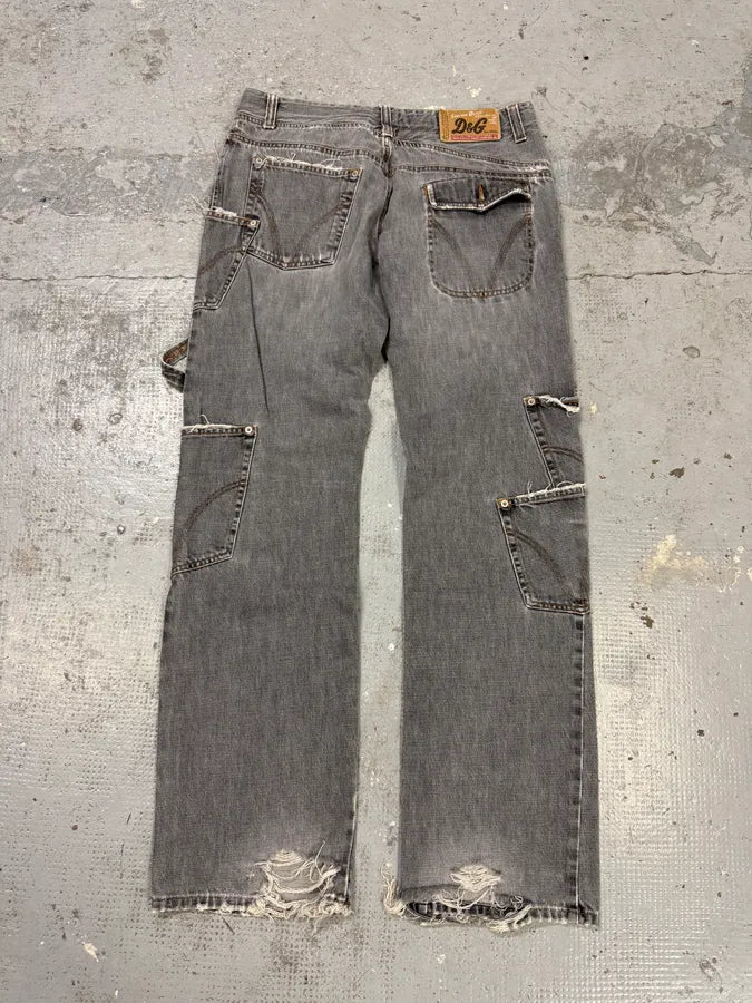 AW2004 Dolce & Gabbana Multi Pockets Cargo Grey Denim Jeans wugPKrL 4