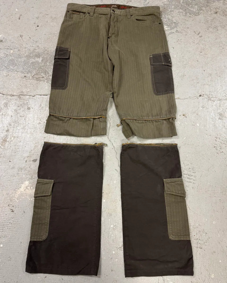 AW2004 Dolce & Gabbana Multi Zip Detachable Olive Utility Cargo Pants (L) 0