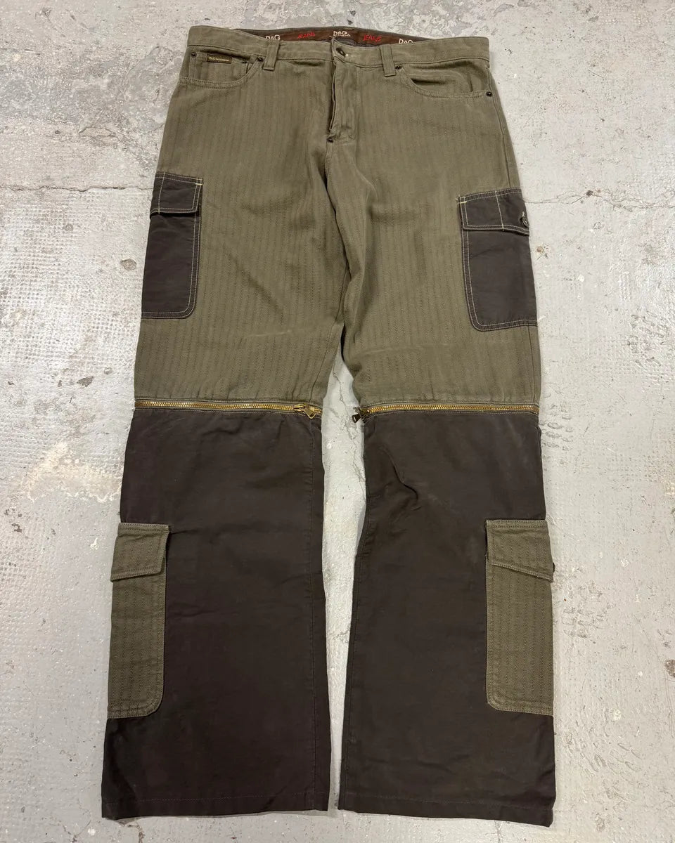 AW2004 Dolce & Gabbana Multi Zip Detachable Olive Utility Cargo Pants (L) 1