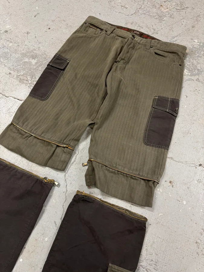 AW2004 Dolce & Gabbana Multi Zip Detachable Olive Utility Cargo Pants (L) 3