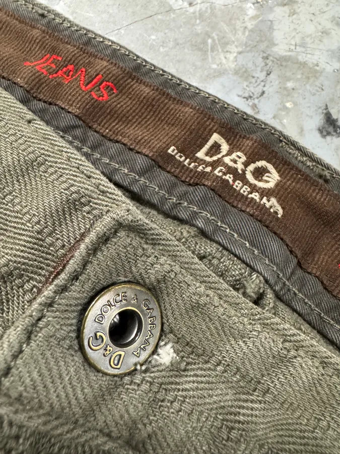 AW2004 Dolce & Gabbana Multi Zip Detachable Olive Utility Cargo Pants (L) 4