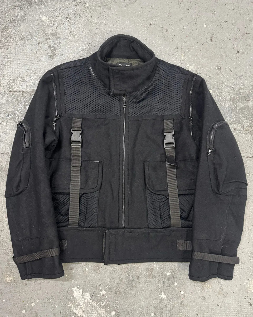 AW2003 Dolce & Gabbana Navy Strap Bondage Bomber Jacket with Detachable Sleeves aIYfJHI 0