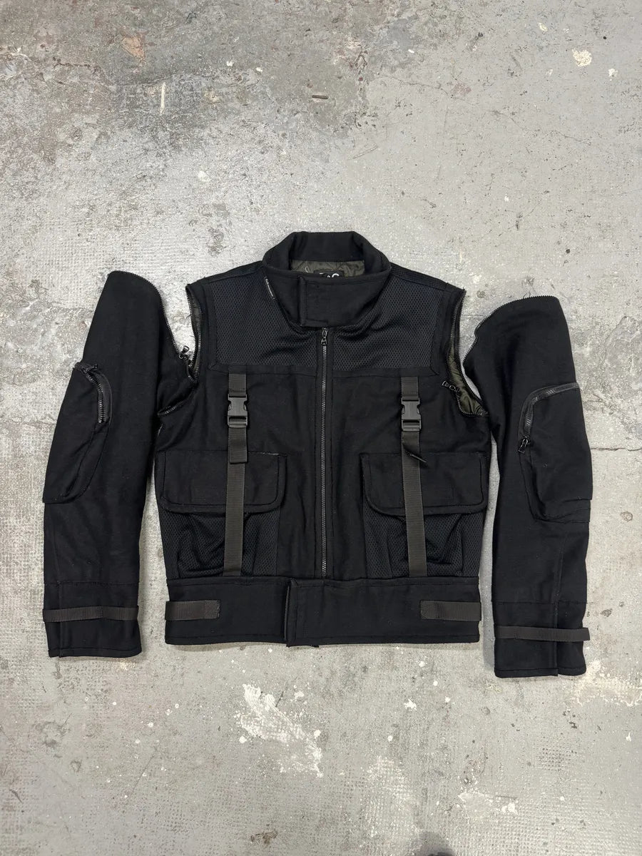 AW2003 Dolce & Gabbana Navy Strap Bondage Bomber Jacket with Detachable Sleeves aIYfJHI 2