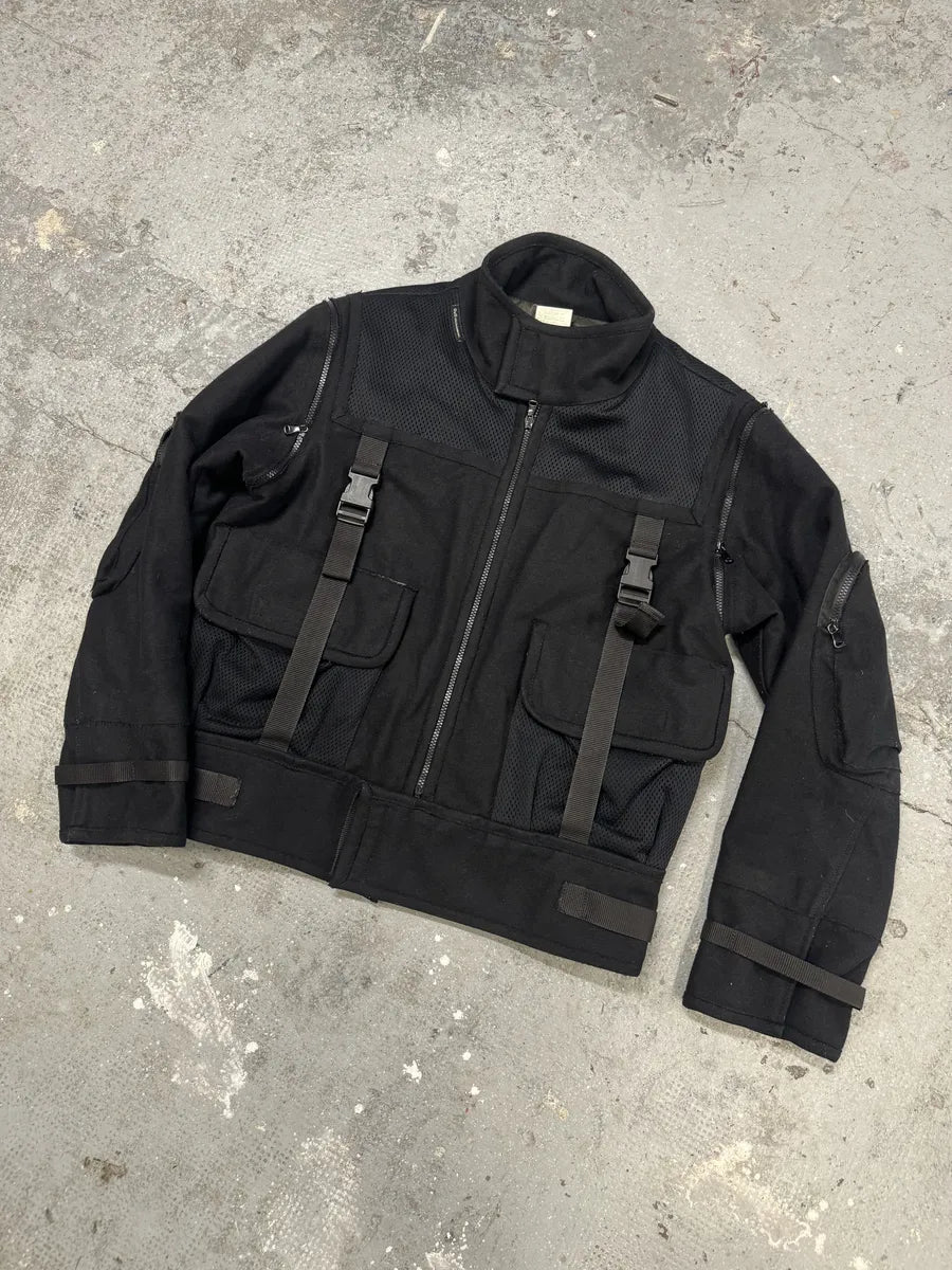 AW2003 Dolce & Gabbana Navy Strap Bondage Bomber Jacket with Detachable Sleeves aIYfJHI 6