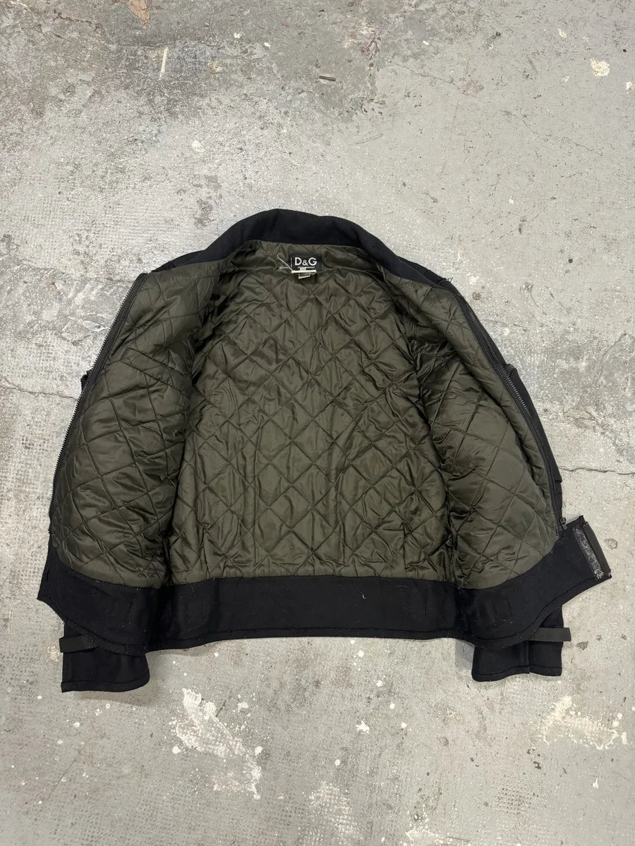 AW2003 Dolce & Gabbana Navy Strap Bondage Bomber Jacket with Detachable Sleeves aIYfJHI 7