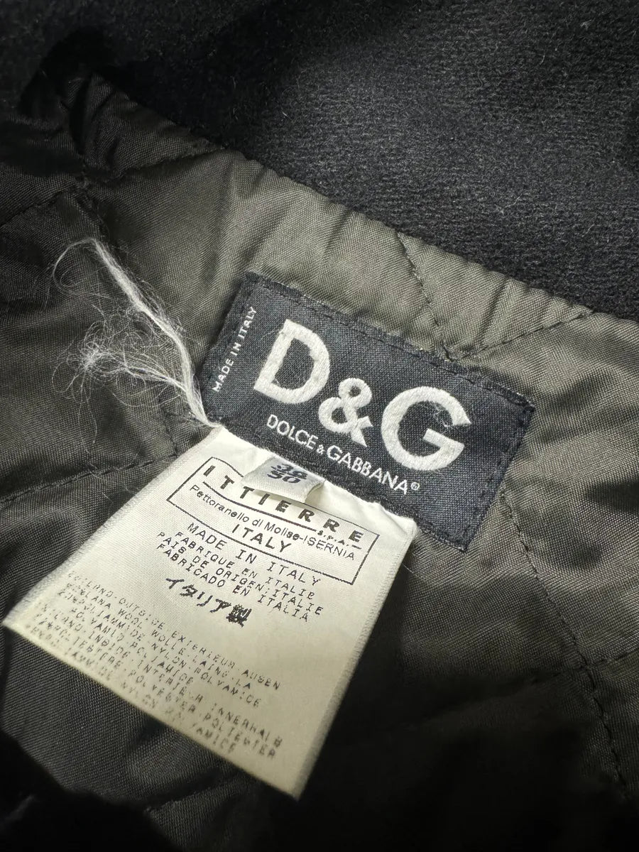 AW2003 Dolce & Gabbana Navy Strap Bondage Bomber Jacket with Detachable Sleeves aIYfJHI 9