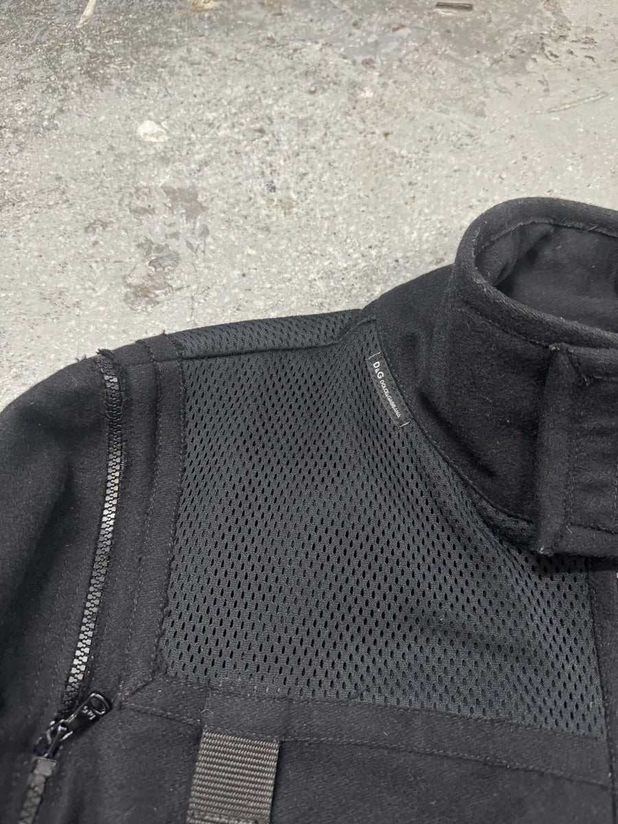 AW2004 Dolce & Gabbana Navy Strap Bondage Bomber Jacket with Detachable Sleeves aIYfJHI 9