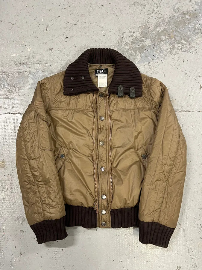 AW2004 Dolce & Gabbana Nylon Brown Bomber Jacket dHTlioD 0