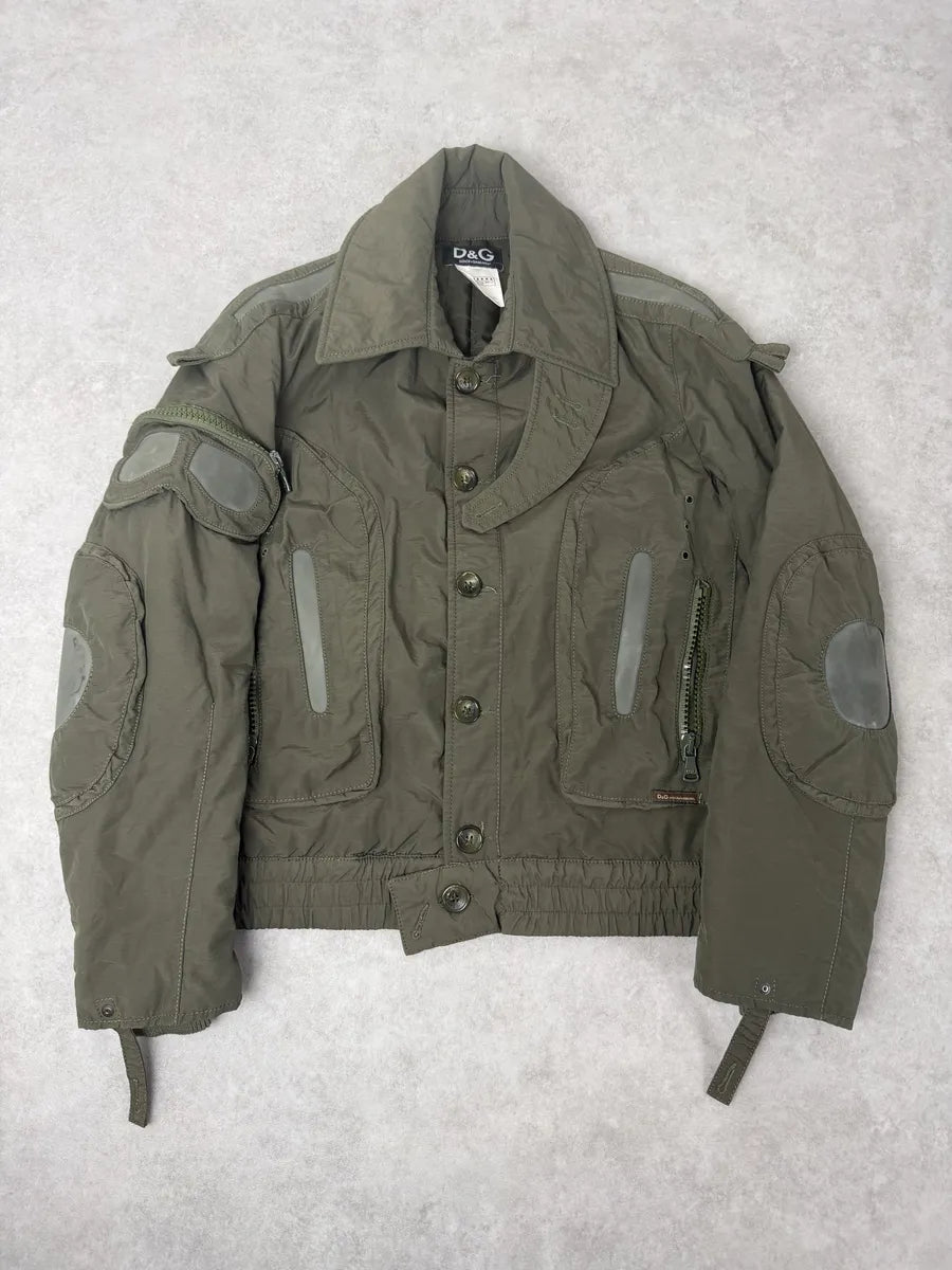 AW2004 Dolce & Gabbana Olive Green Aviator Khaki Green Goggles Bomber Jacket ZScSytu 0