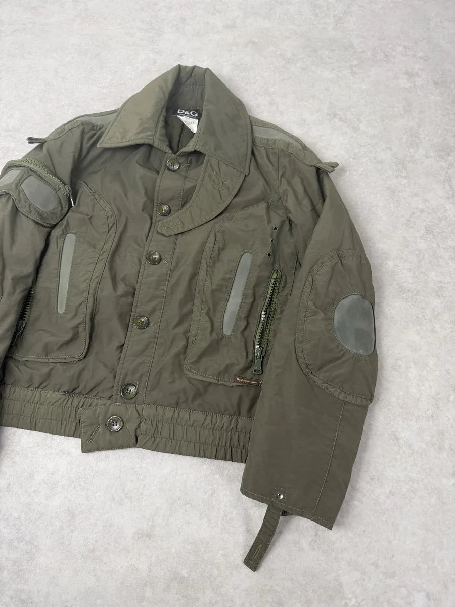 AW2004 Dolce & Gabbana Olive Green Aviator Khaki Green Goggles Bomber Jacket ZScSytu 2