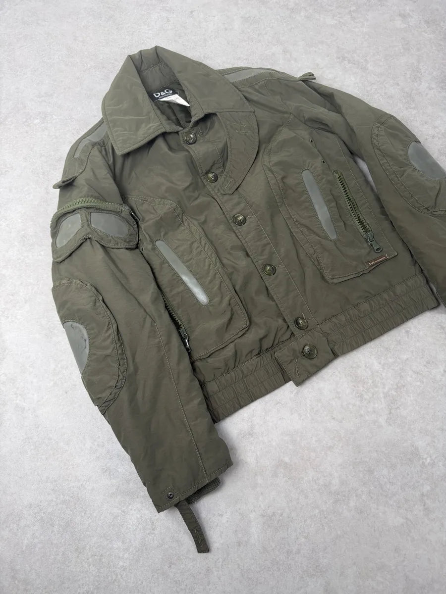 AW2004 Dolce & Gabbana Olive Green Aviator Khaki Green Goggles Bomber Jacket ZScSytu 3