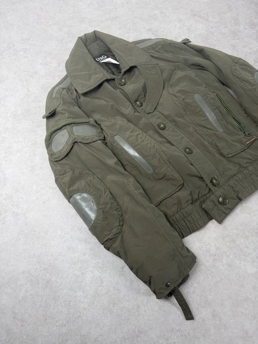 AW2004 Dolce & Gabbana Olive Green Aviator Khaki Green Goggles Bomber Jacket ZScSytu 4