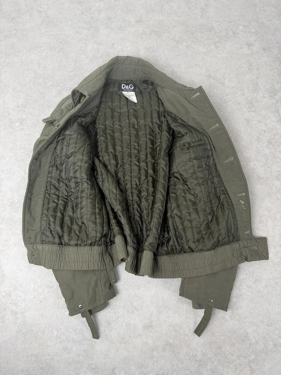 AW2004 Dolce & Gabbana Olive Green Aviator Khaki Green Goggles Bomber Jacket ZScSytu 6