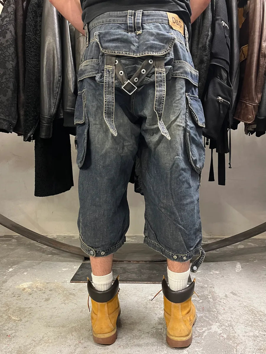 AW2004 Dolce & Gabbana Parachute Bondage Denim Blue Cargo Shorts (XL) IApXldt 0