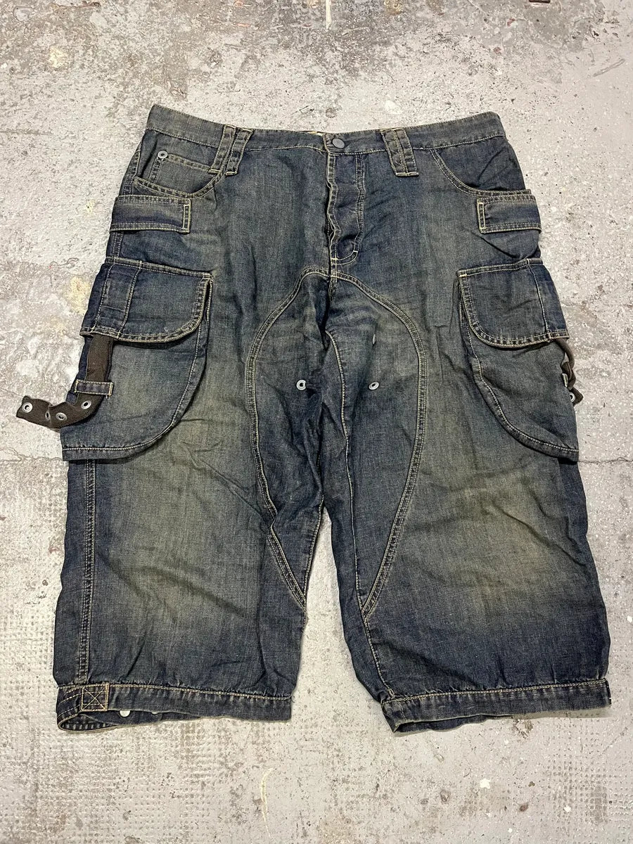 AW2004 Dolce & Gabbana Parachute Bondage Denim Blue Cargo Shorts (XL) IApXldt 1