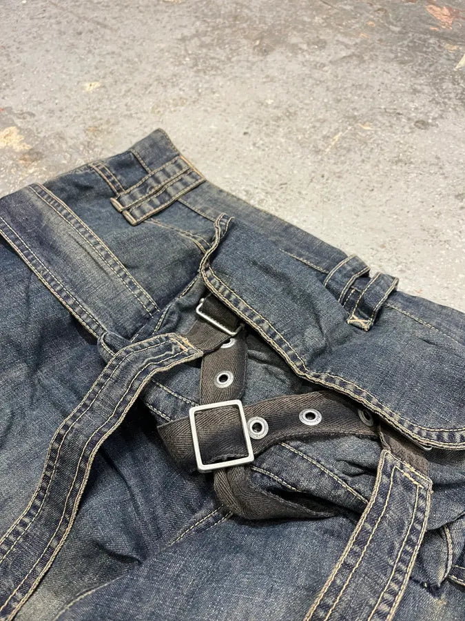 AW2004 Dolce & Gabbana Parachute Bondage Denim Blue Cargo Shorts (XL) IApXldt 10