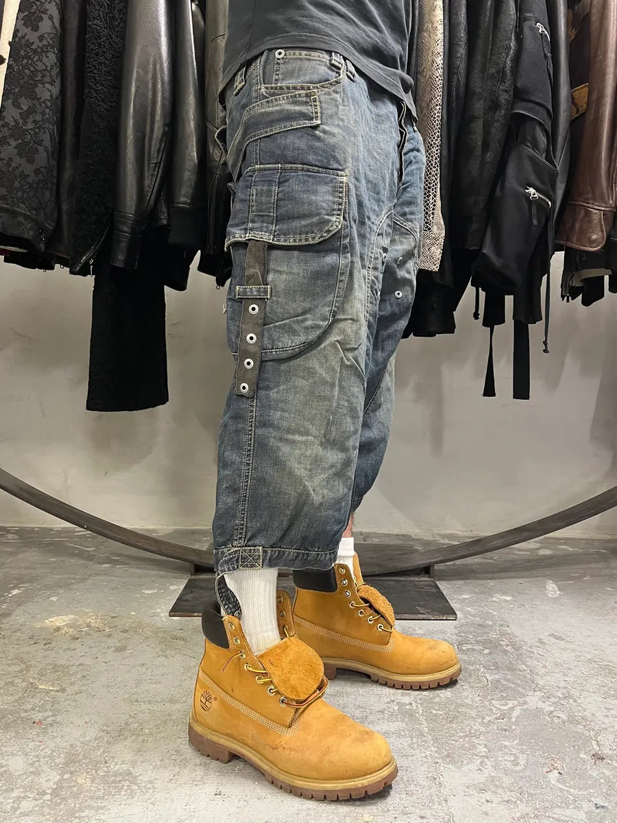 AW2004 Dolce & Gabbana Parachute Bondage Denim Blue Cargo Shorts (XL) IApXldt 2