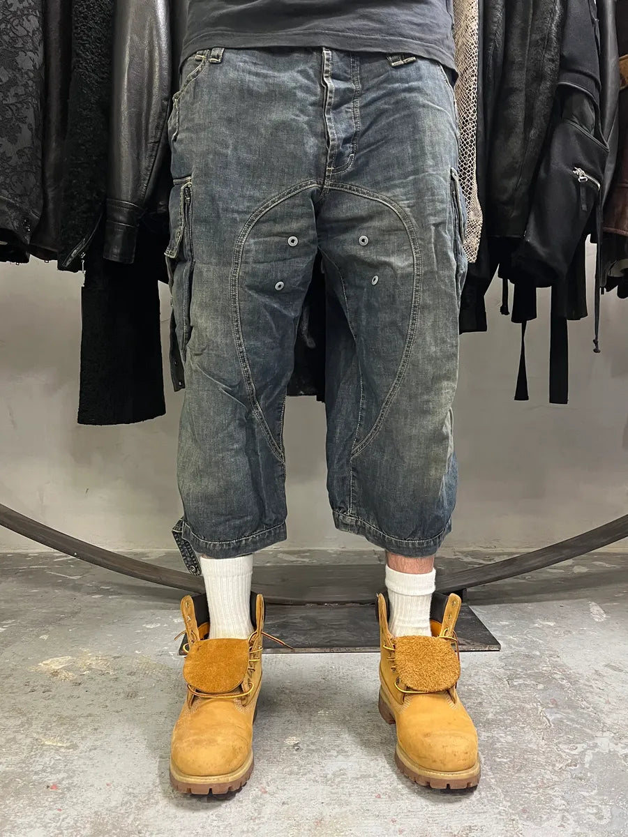 AW2004 Dolce & Gabbana Parachute Bondage Denim Blue Cargo Shorts (XL) IApXldt 3