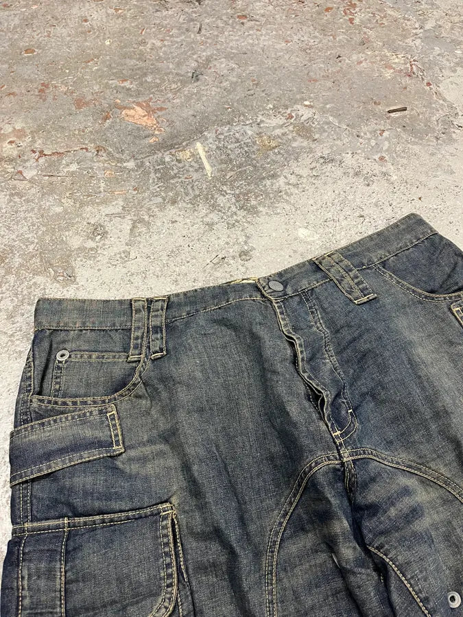 AW2004 Dolce & Gabbana Parachute Bondage Denim Blue Cargo Shorts (XL) IApXldt 4