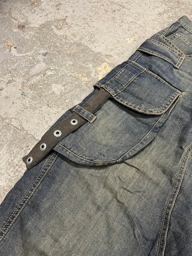 AW2004 Dolce & Gabbana Parachute Bondage Denim Blue Cargo Shorts (XL) IApXldt 6