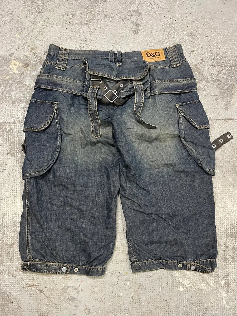 AW2004 Dolce & Gabbana Parachute Bondage Denim Blue Cargo Shorts (XL) IApXldt 7