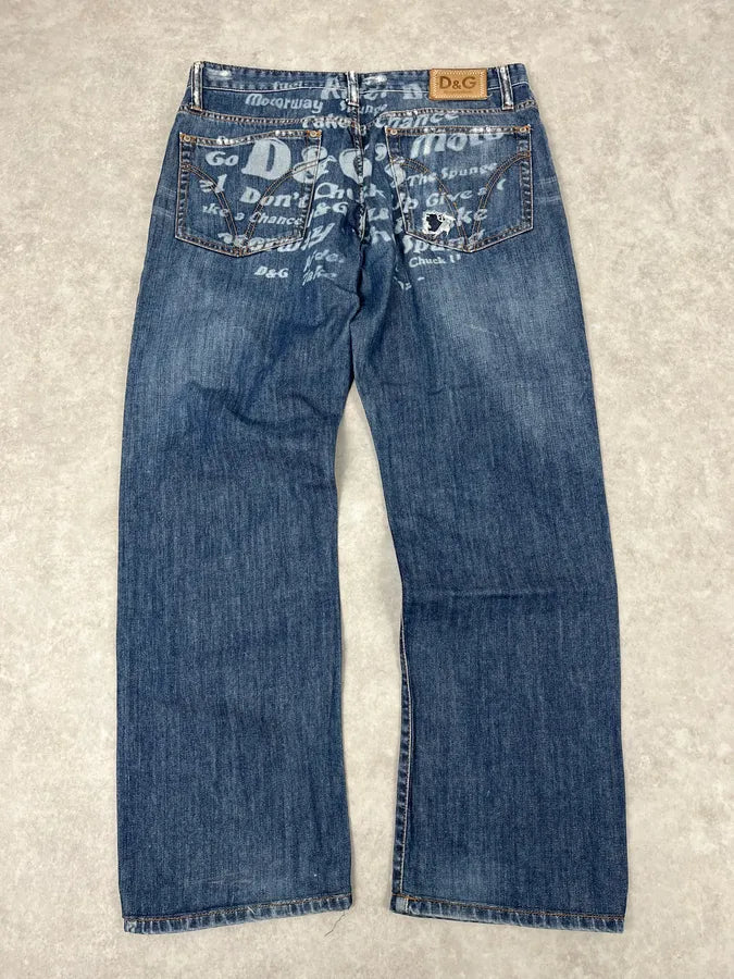 AW2004 Dolce & Gabbana Poem Blue Denim Jeans iMSPvGK 6