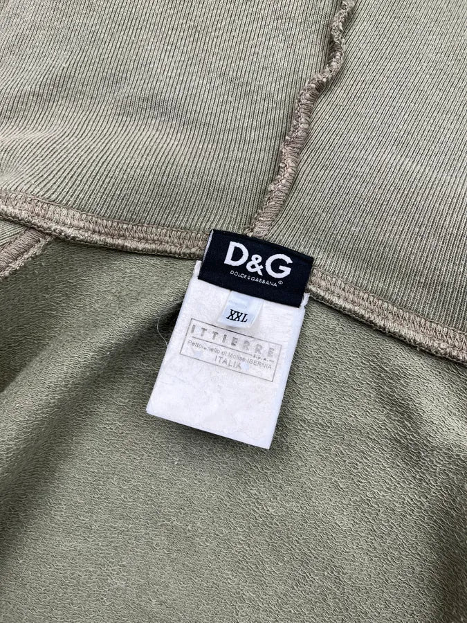 AW2004 Dolce & Gabbana Poem Green Khaki Zip-Up Hoodie BsWVSMR 8